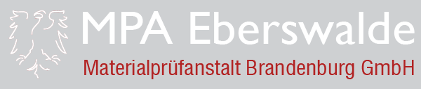 Logo MPA (stilisierter wei&szlig;er Adler auf grauem Grund) mit Schriftzug 'MPA Eberswalde - Materialpr&uuml;fanstalt Brandenburg GmbH