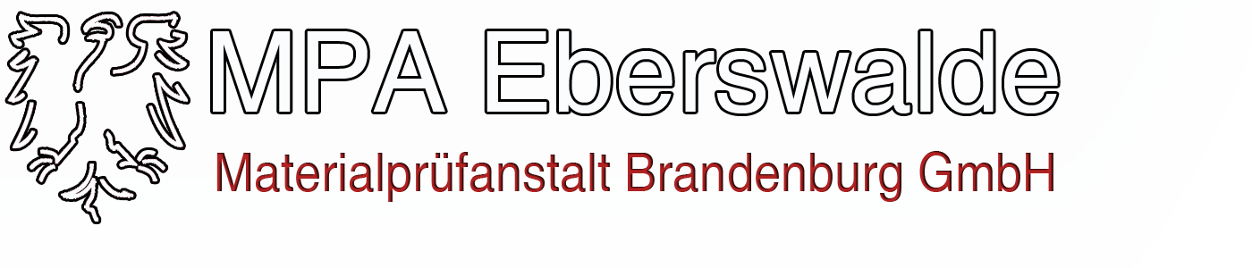 Logo MPA (stilisierter wei&szlig;er Adler) mit Schriftzug 'MPA Eberswalde - Materialpr&uuml;fanstalt Brandenburg GmbH