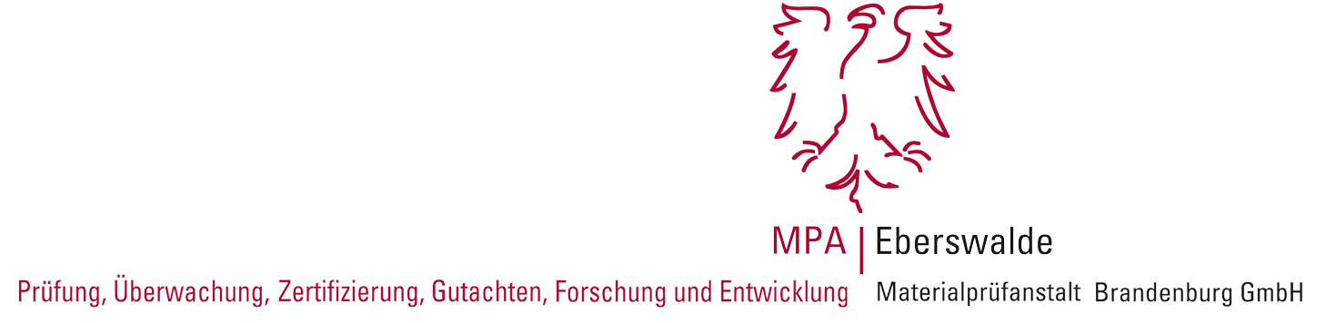Logo MPA (stilisierter roter Adler) mit Schriftzug 'MPA Eberswalde - Materialprüfanstalt Brandenburg GmbH'